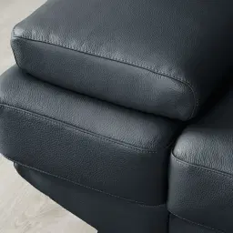 Elena Night Blue Leather 3-Seater Electric Recliner - Black Legs