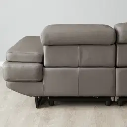 Elena Warm Stone Grey Leather 2-Seater Electric Recliner - Black Legs