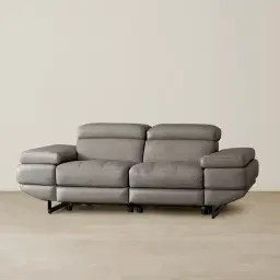 Elena Warm Stone Grey Leather 2-Seater Electric Recliner - Black Legs