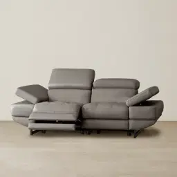 Elena Warm Stone Grey Leather 2-Seater Electric Recliner - Black Legs