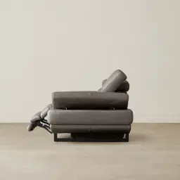 Elena Warm Stone Grey Leather 2-Seater Electric Recliner - Black Legs