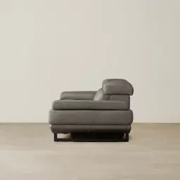 Elena Warm Stone Grey Leather 2-Seater Electric Recliner - Black Legs