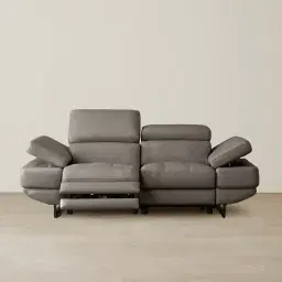 Elena Warm Stone Grey Leather 2-Seater Electric Recliner - Black Legs