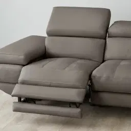 Elena Warm Stone Grey Leather 2-Seater Electric Recliner - Black Legs