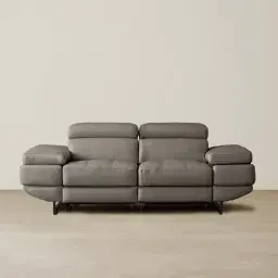 Elena Warm Stone Grey Leather 2-Seater Electric Recliner - Black Legs