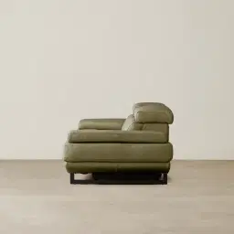 Elena Garden Green Leather 2-Seater Electric Recliner - Black Legs
