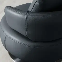 Vermont Night Blue Leather Swivel Chair - Silver Stainless Steel Leg