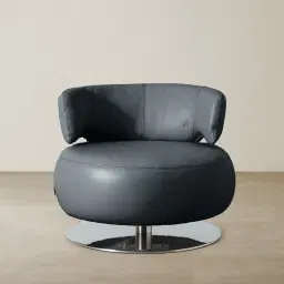 Vermont Night Blue Leather Swivel Chair - Silver Stainless Steel Leg