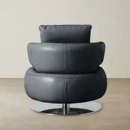 Vermont Night Blue Leather Swivel Chair - Silver Stainless Steel Leg