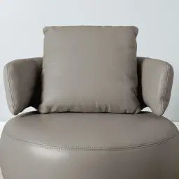 Vermont Warm Stone Grey Leather Swivel Chair - Silver Stainless Steel Leg