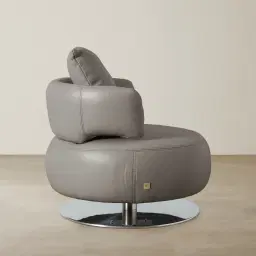 Vermont Warm Stone Grey Leather Swivel Chair - Silver Stainless Steel Leg