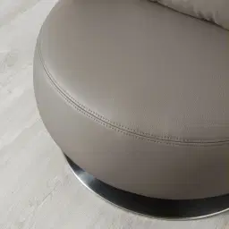 Vermont Warm Stone Grey Leather Swivel Chair - Silver Stainless Steel Leg