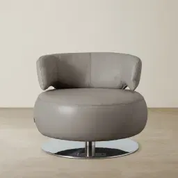 Vermont Warm Stone Grey Leather Swivel Chair - Silver Stainless Steel Leg