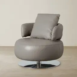 Vermont Warm Stone Grey Leather Swivel Chair - Silver Stainless Steel Leg