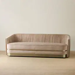 Crown Light Beige Velvet 3-Seater Sofa - Champagne Gold Stainless Steel Legs