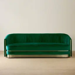 Crown Emerald Green Velvet 3-Seater Sofa - Champagne Gold Stainless Steel Legs