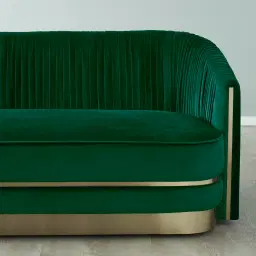 Crown Emerald Green Velvet 3-Seater Sofa - Champagne Gold Stainless Steel Legs