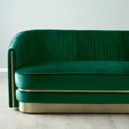 Crown Emerald Green Velvet 3-Seater Sofa - Champagne Gold Stainless Steel Legs