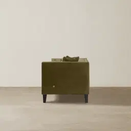 Vogue Olive Green Velvet 3-Seater Sofa - Dark Brown Legs