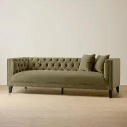 Vogue Olive Green Velvet 3-Seater Sofa - Dark Brown Legs