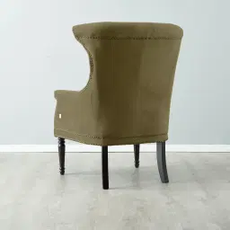Deco Olive Green Velvet Armchair - Dark Brown Legs