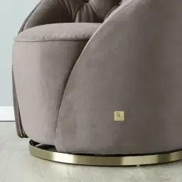 Sonja Mushroom Velvet Swivel Occasional Chair - Brushed Champagne Gold Stainless Steel Legs