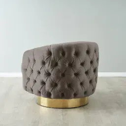 Kelly Mushroom Velvet Swivel Chair - Gold Legs