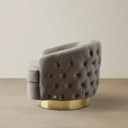 Kelly Mushroom Velvet Swivel Chair - Gold Legs