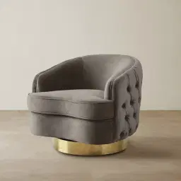 Kelly Mushroom Velvet Swivel Chair - Gold Legs