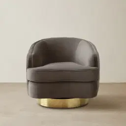 Kelly Mushroom Velvet Swivel Chair - Gold Legs