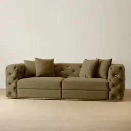 Empress Olive Green Velvet 3-Seater Sofa