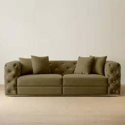 Empress Olive Green Velvet 3-Seater Sofa