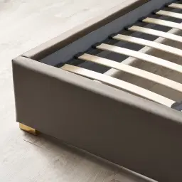 Gertrude Mushroom Velvet Queen Bed - Brushed Champagne Gold Stainless Steel Frame