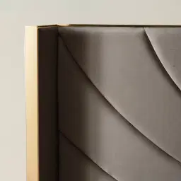 Gertrude Mushroom Velvet King Bed - Brushed Champagne Gold Stainless Steel Frame