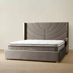Gertrude Mushroom Velvet King Bed - Brushed Champagne Gold Stainless Steel Frame