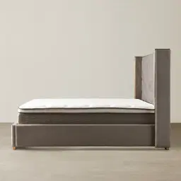 Gertrude Mushroom Velvet King Bed - Brushed Champagne Gold Stainless Steel Frame