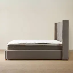 Gertrude Mushroom Velvet King Bed - Brushed Champagne Gold Stainless Steel Frame