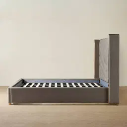 Gertrude Mushroom Velvet King Bed - Brushed Champagne Gold Stainless Steel Frame