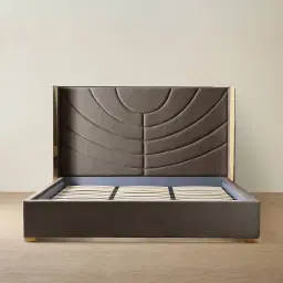 Gertrude Mushroom Velvet King Bed - Brushed Champagne Gold Stainless Steel Frame