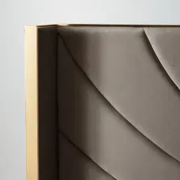 Gertrude Mushroom Velvet King Bed - Brushed Champagne Gold Stainless Steel Frame