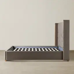 Gertrude Mushroom Velvet King Bed - Brushed Champagne Gold Stainless Steel Frame