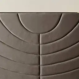 Gertrude Mushroom Velvet King Bed - Brushed Champagne Gold Stainless Steel Frame