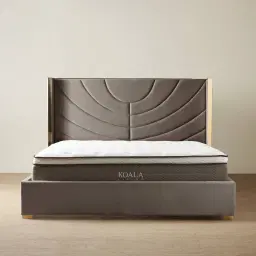 Gertrude Mushroom Velvet King Bed - Brushed Champagne Gold Stainless Steel Frame