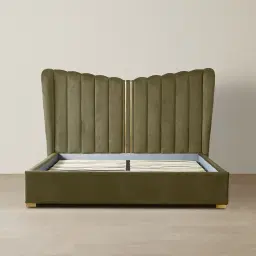 Madrid Olive Green Velvet Queen Bed