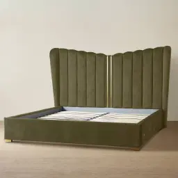 Madrid Olive Green Velvet Queen Bed