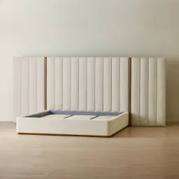 Summerton Pearl Beige Fabric King Bed - Toffee Brown Ash