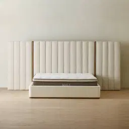 Summerton Pearl Beige Fabric Queen Bed - Toffee Brown Ash