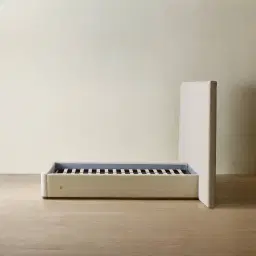 Summerton Pearl Beige Fabric Queen Bed - Toffee Brown Ash