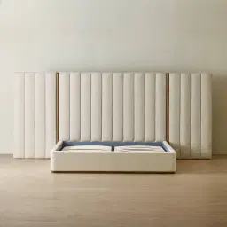 Summerton Pearl Beige Fabric Queen Bed - Toffee Brown Ash