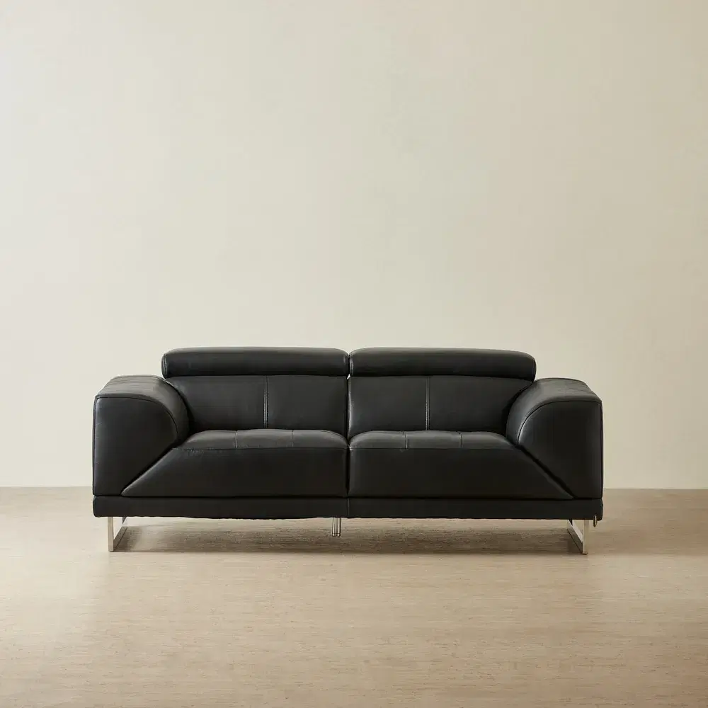 Fortitude Black Leather 2-Seater Sofa